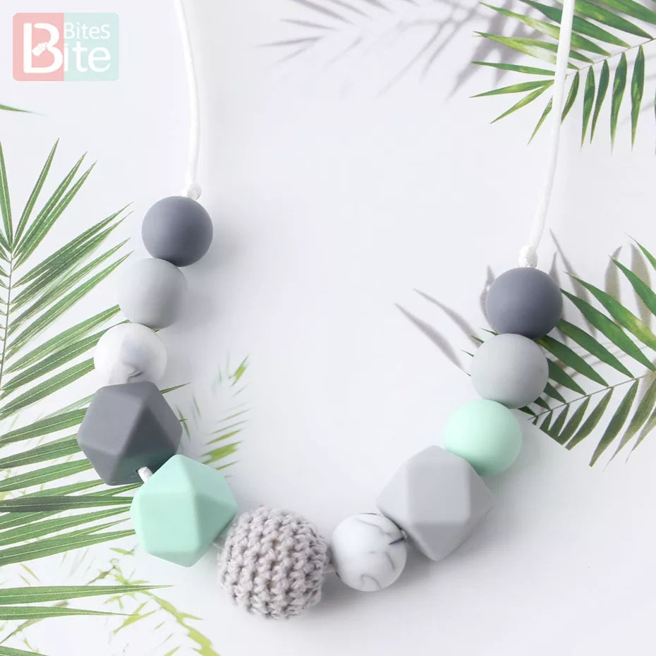 Bite Bites 1pcs Baby Teething Necklace Food Grade Silicone Beads Long Chain Baby Goods Silicone Bead Nurse Gift For Baby Teether