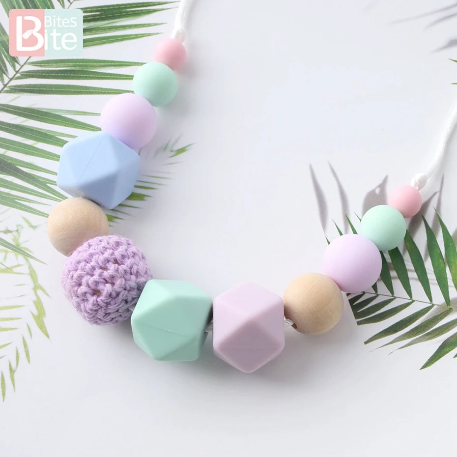 Bite Bites 1pcs Baby Teething Necklace Food Grade Silicone Beads Long Chain Baby Goods Silicone Bead Nurse Gift For Baby Teether