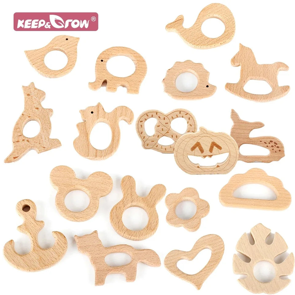 1pcs Wooden Baby Teether Wooden Circle Cartoon Animals DIY Pacifier Chain Accessories Teething Toys Gifts Food Grade Material