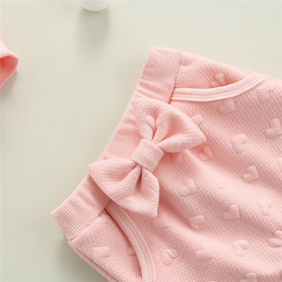0-24 Months Newborn Baby Girl 2Pcs Clothes Set Toddler Kids Cute Pink Solid Color Ruffle Long Sleeve Tops+ Bowknot Trousers