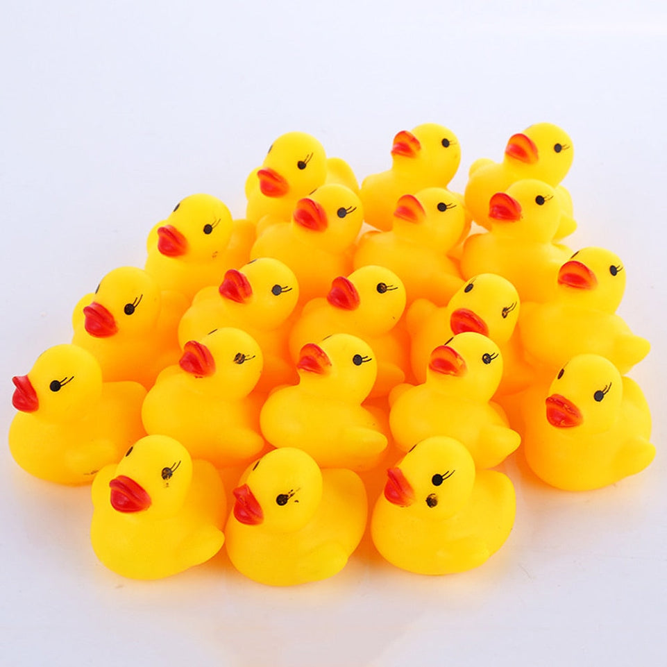 100pcs/lot Squeaky Rubber Duck Duckie Bath Toys Baby Shower Water Toys for baby Children Birthday Favors Gift free shipping