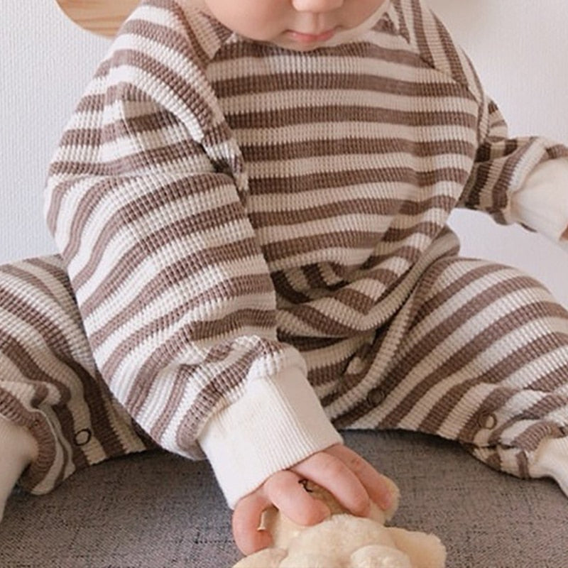 2022 Baby Boy Jumpsuit for Newborns Casual Striped Waffle Bodysuit Spring Autumn Cotton Long Sleeve Kids Clothes Girls Outfits